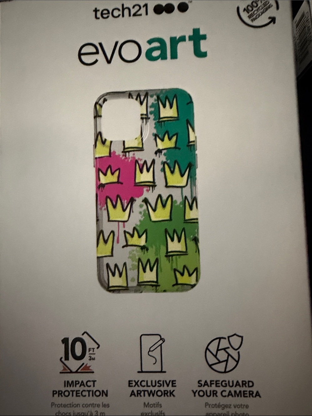 tech21 evoart Crown Pattern Phone Case in Green, Pink, Yellow